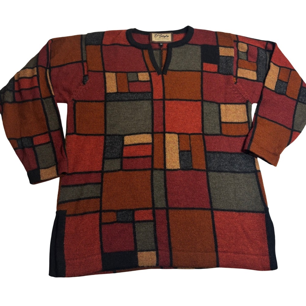 D'Stylo Alpaca Sweater Women Multicolor Patchwork Geometric Peru Excellent Sz M